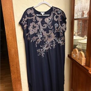 J.Jill Size 2x Elegant Navy Embroidered Dress Cotton Plus size